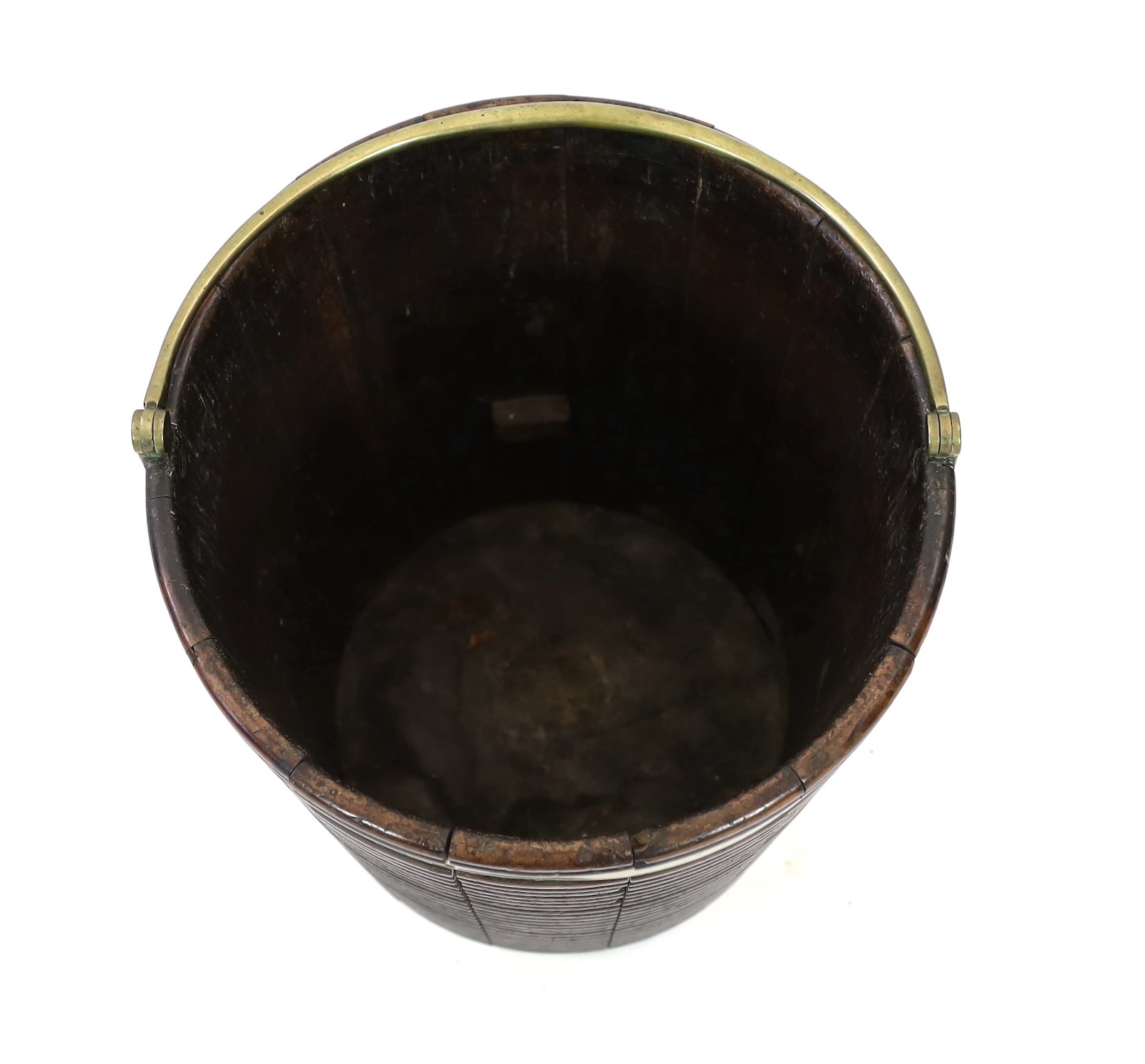 A George III Irish mahogany and brass mounted peat bucket, height 43cm diameter 37cm